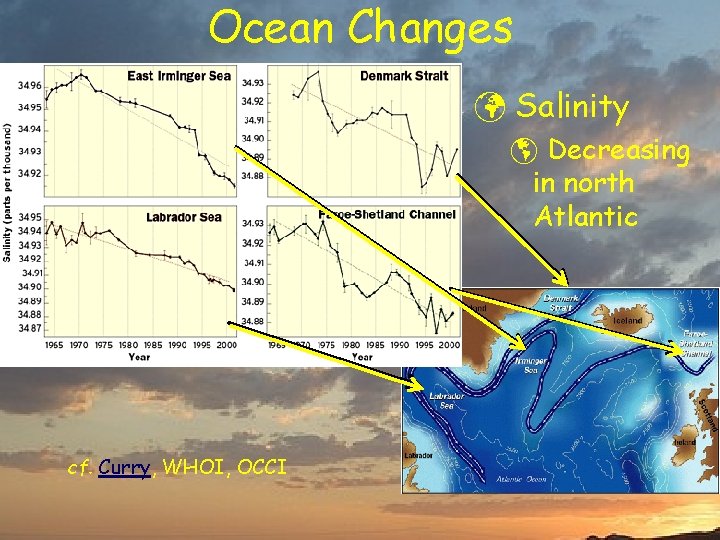 Ocean Changes ü Salinity þ Decreasing in north Atlantic cf. Curry, WHOI, OCCI 