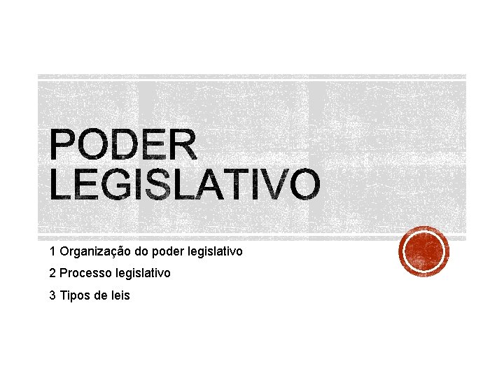 1 Organização do poder legislativo 2 Processo legislativo 3 Tipos de leis 