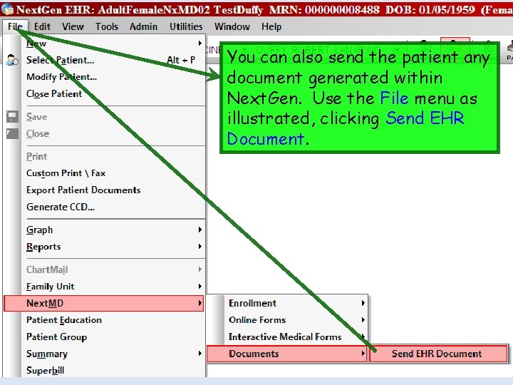 You can also send the patient any document generated within Next. Gen. Use the