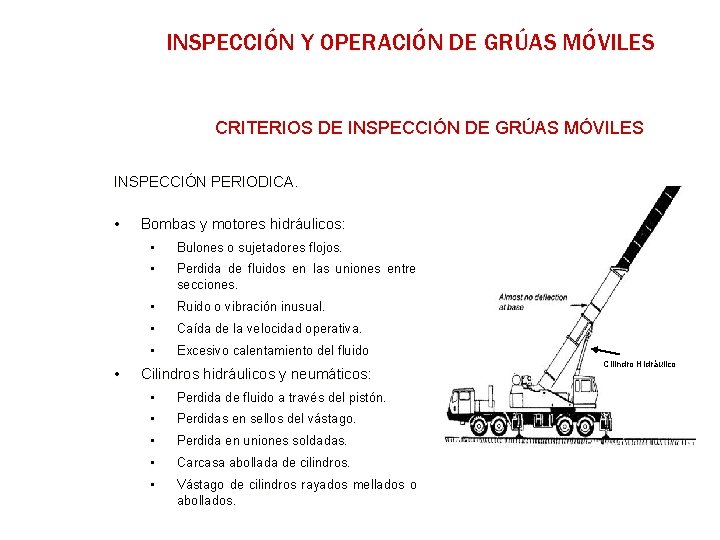 INSPECCIÓN Y OPERACIÓN DE GRÚAS MÓVILES CRITERIOS DE INSPECCIÓN DE GRÚAS MÓVILES INSPECCIÓN PERIODICA.