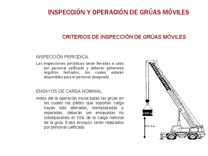 INSPECCIÓN Y OPERACIÓN DE GRÚAS MÓVILES CRITERIOS DE INSPECCIÓN DE GRÚAS MÓVILES INSPECCIÓN PERIODICA.