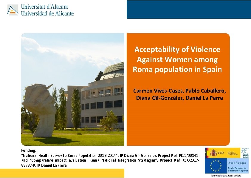 Acceptability of Violence Against Women among Roma population in Spain Carmen Vives-Cases, Pablo Caballero,