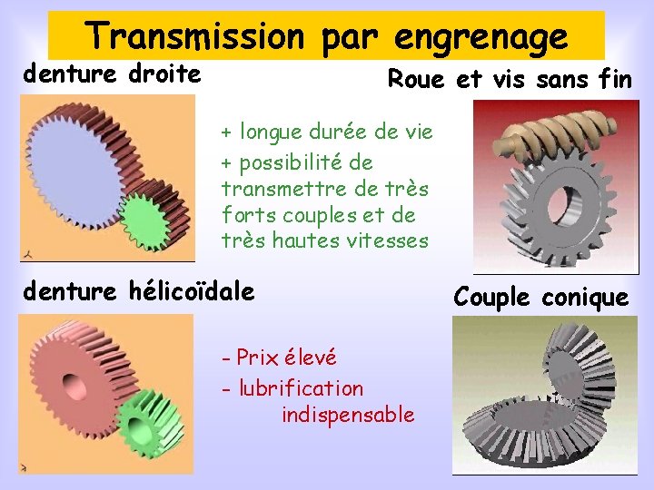 Transmission par engrenage denture droite Roue et vis sans fin + longue durée de