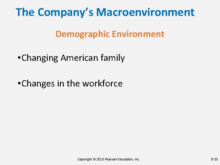 The Company’s Macroenvironment Demographic Environment • Changing American family • Changes in the workforce