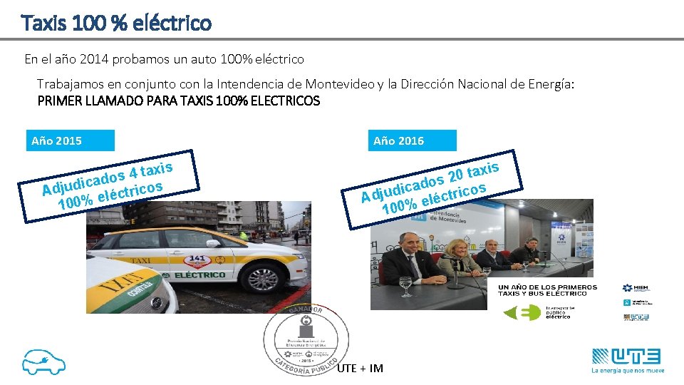 Taxis 100 % eléctrico En el año 2014 probamos un auto 100% eléctrico Trabajamos