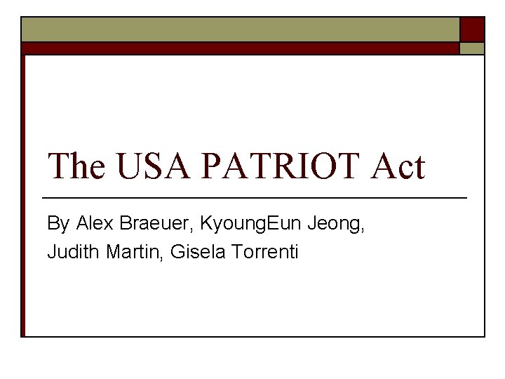 The USA PATRIOT Act By Alex Braeuer, Kyoung. Eun Jeong, Judith Martin, Gisela Torrenti