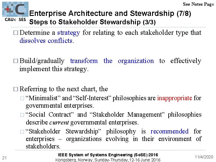 See Notes Page Enterprise Architecture and Stewardship (7/8) Steps to Stakeholder Stewardship (3/3) �