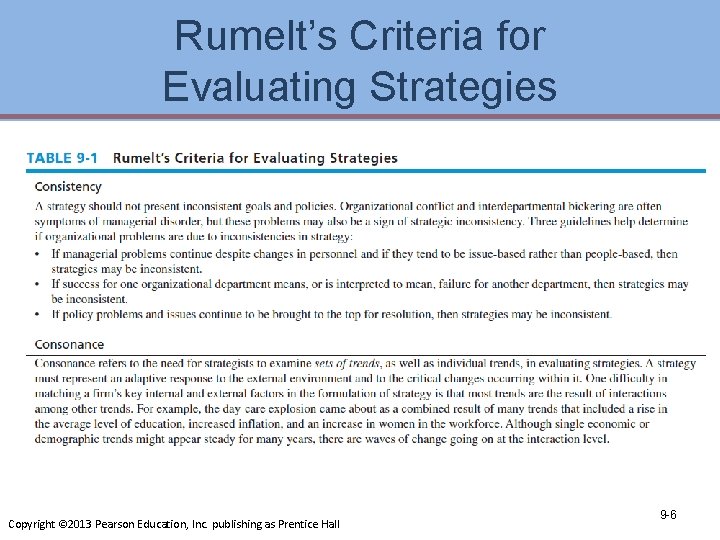 Rumelt’s Criteria for Evaluating Strategies Copyright © 2013 Pearson Education, Inc. publishing as Prentice