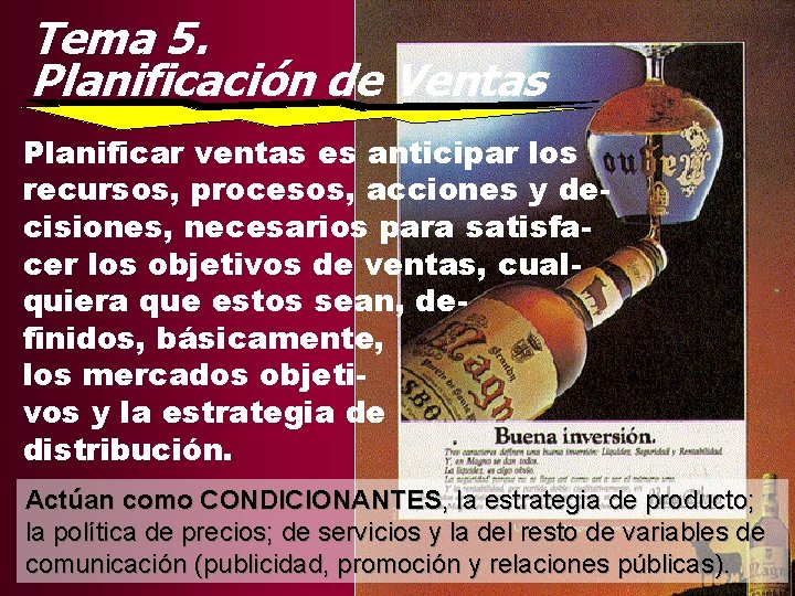 Tema 5. Planificación de Ventas Planificar ventas es anticipar los recursos, procesos, acciones y