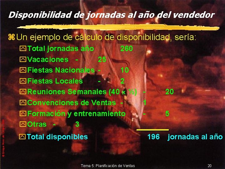 Disponibilidad de jornadas al año del vendedor © Enrique Pérez del Campo, 2000 z