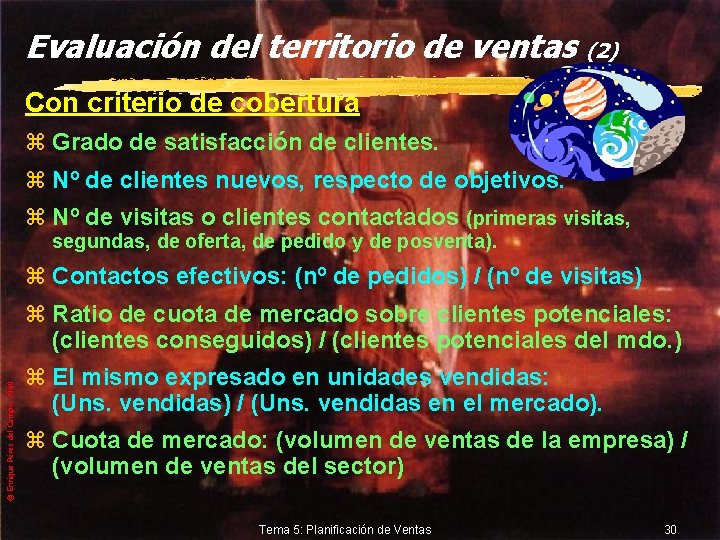 Evaluación del territorio de ventas (2) Con criterio de cobertura z Grado de satisfacción