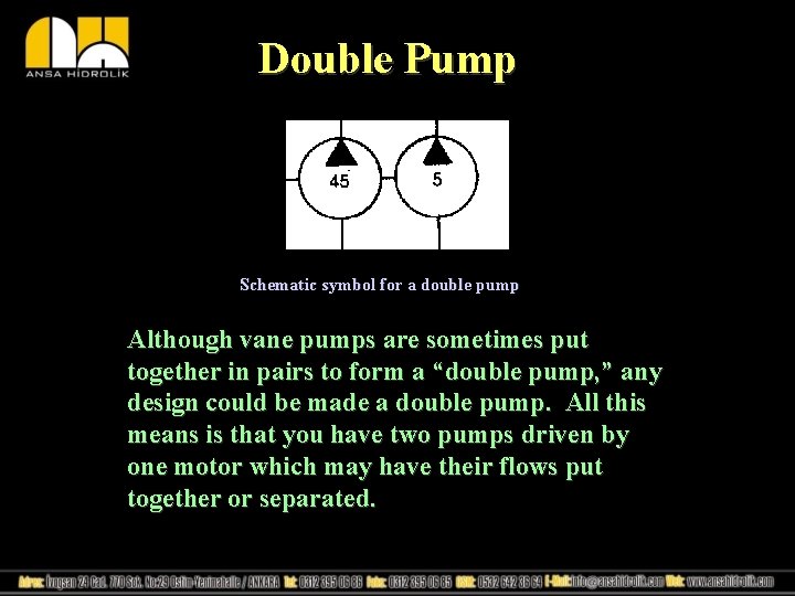 Double Pump Schematic symbol for a double pump Although vane pumps are sometimes put