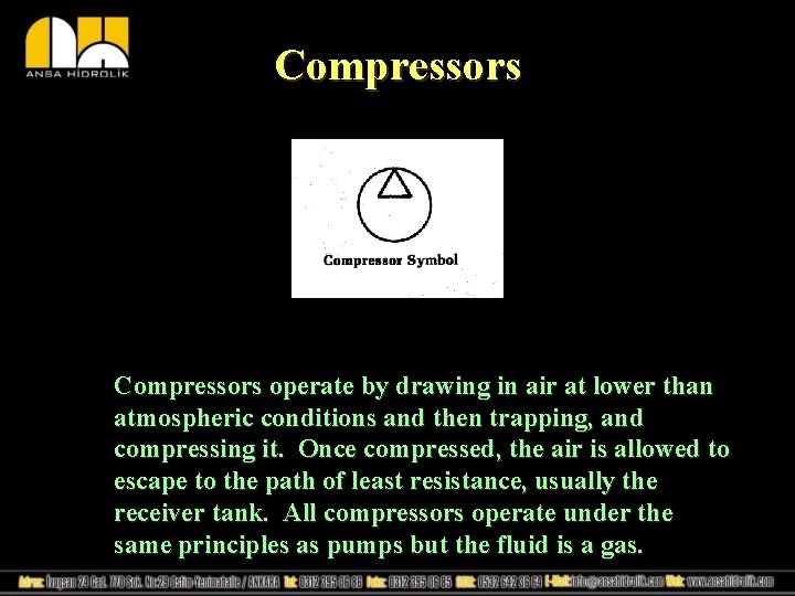 Compressors operate by drawing in air at lower than atmospheric conditions and then trapping,