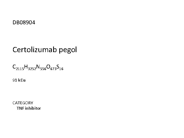 DB 08904 Certolizumab pegol C 2115 H 3252 N 556 O 673 S 16