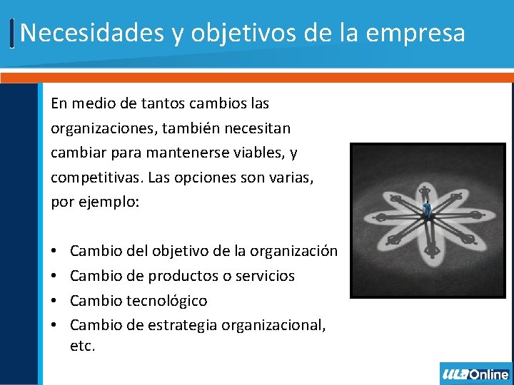 Necesidades y objetivos de la empresa En medio de tantos cambios las organizaciones, también