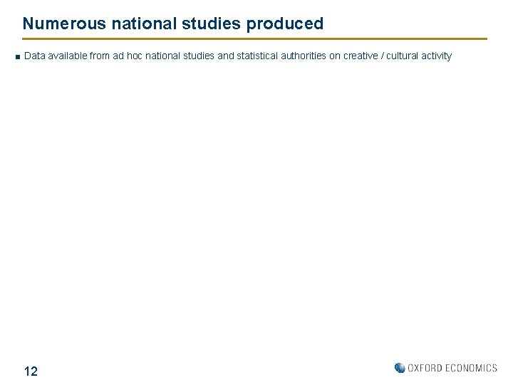 Numerous national studies produced ■ Data available from ad hoc national studies and statistical