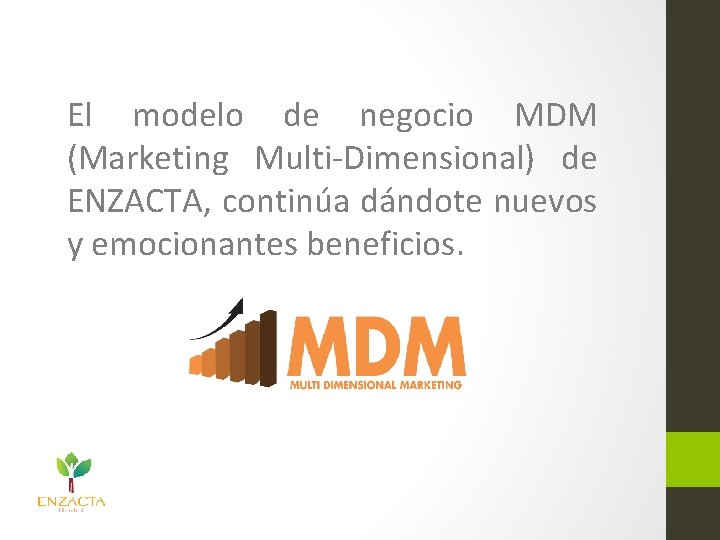 El modelo de negocio MDM (Marketing Multi-Dimensional) de ENZACTA, continúa dándote nuevos y emocionantes