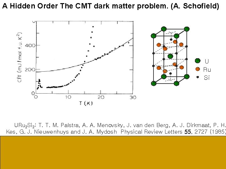 A Hidden Order The CMT dark matter problem. (A. Schofield) U Ru Si URu