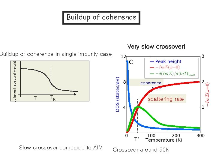 Buildup of coherence Very slow crossover! coherent spectral weight Buildup of coherence in single