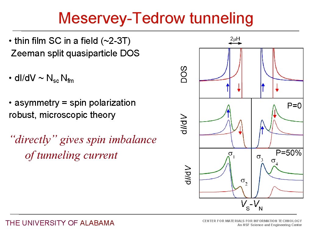 Meservey-Tedrow tunneling • thin film SC in a field (~2 -3 T) Zeeman split