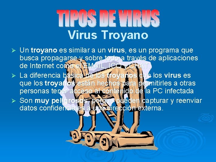 Virus Troyano Un troyano es similar a un virus, es un programa que busca