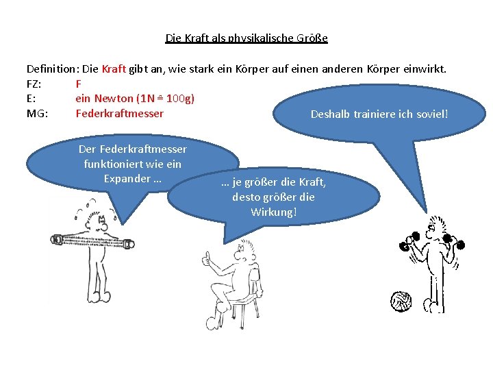 Die Kraft als physikalische Größe Definition: Die Kraft gibt an, wie stark ein Körper