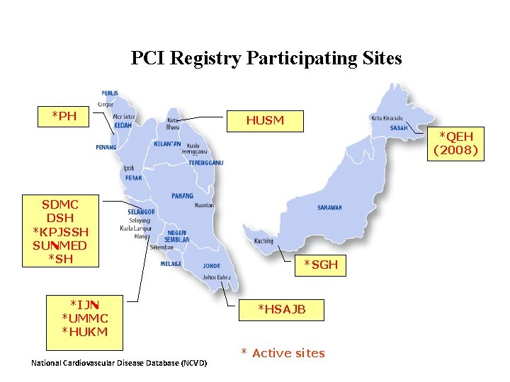 PCI Registry Participating Sites *PH HUSM *QEH (2008) SDMC DSH *KPJSSH SUNMED *SH *IJN