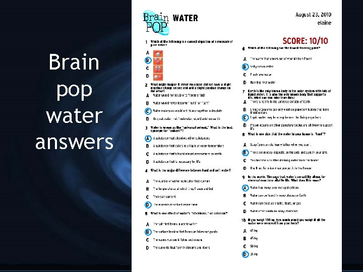 Brain pop water answers 