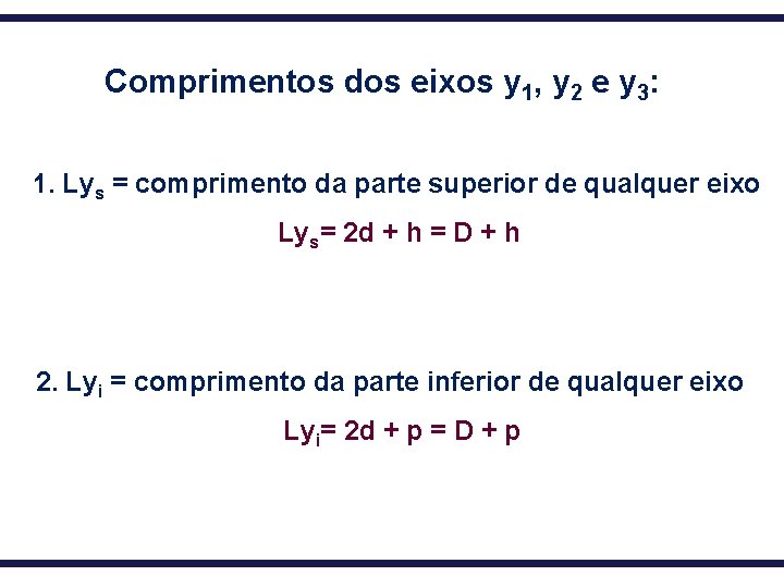 Comprimentos dos eixos y 1, y 2 e y 3: 1. Lys = comprimento