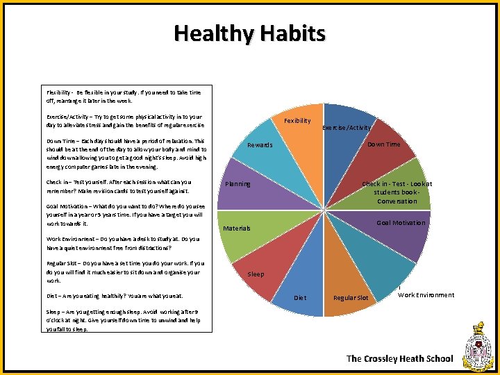 Healthy Habits Flexibility - Be flexible in your study. If you need to take