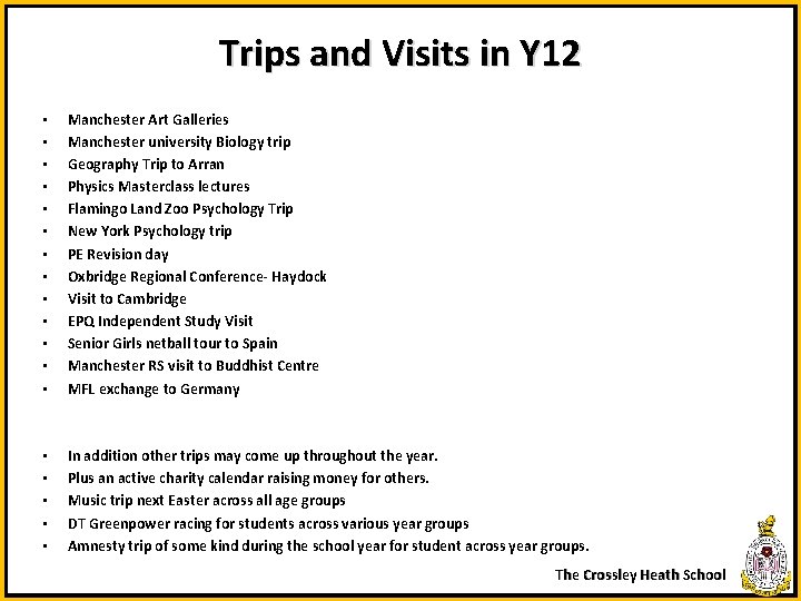 Trips and Visits in Y 12 • • • • Manchester Art Galleries Manchester