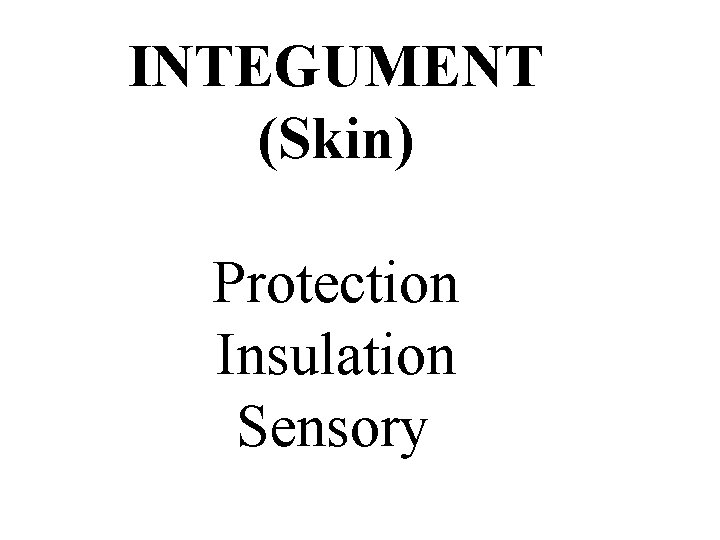 INTEGUMENT (Skin) Protection Insulation Sensory INTEGUMENT (Skin) Protection Insulation Sensory