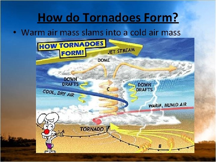 How do Tornadoes Form? • Warm air mass slams into a cold air mass