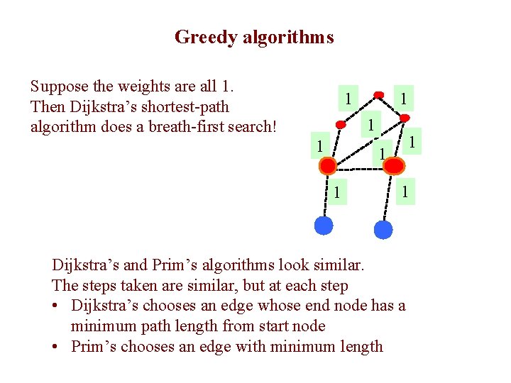 Greedy algorithms 28 Suppose the weights are all 1. Then Dijkstra’s shortest-path algorithm does
