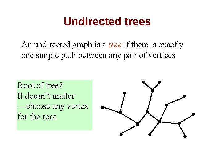 Undirected trees An undirected graph is a tree if there is exactly one simple