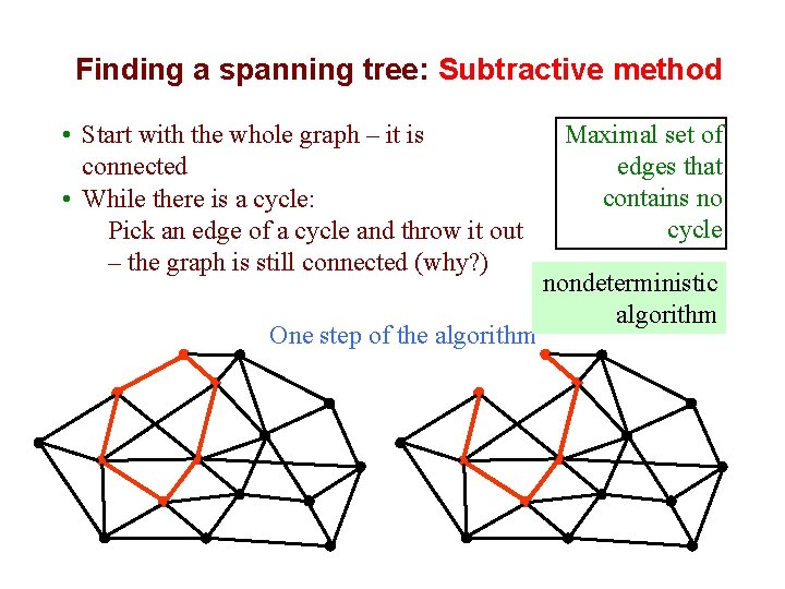 Finding a spanning tree: Subtractive method • Start with the whole graph – it