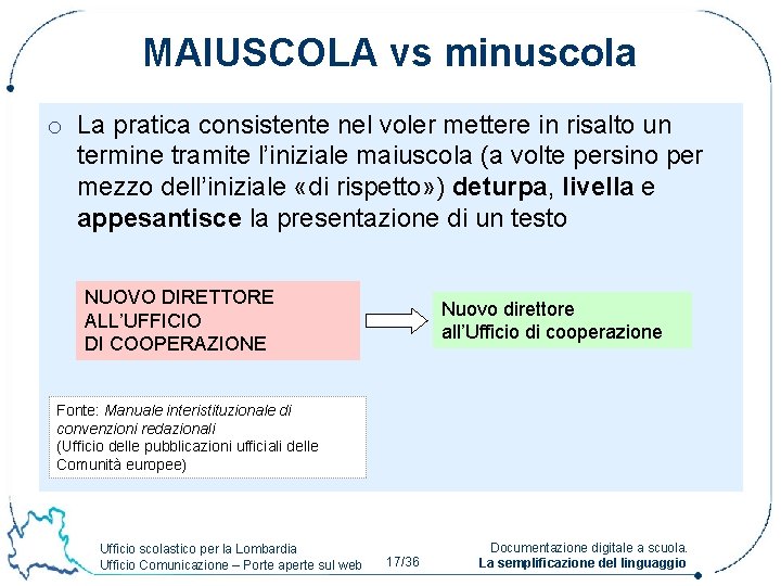MAIUSCOLA vs minuscola o La pratica consistente nel voler mettere in risalto un termine