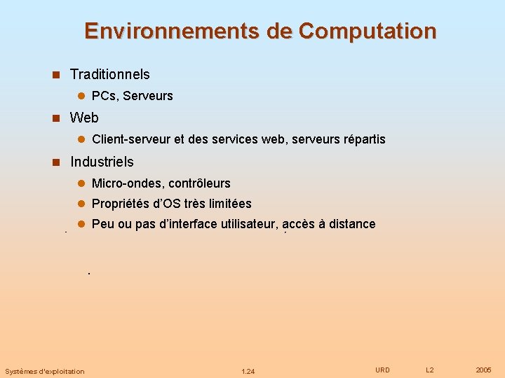 Environnements de Computation Traditionnels PCs, Serveurs Web Client-serveur et des services web, serveurs répartis