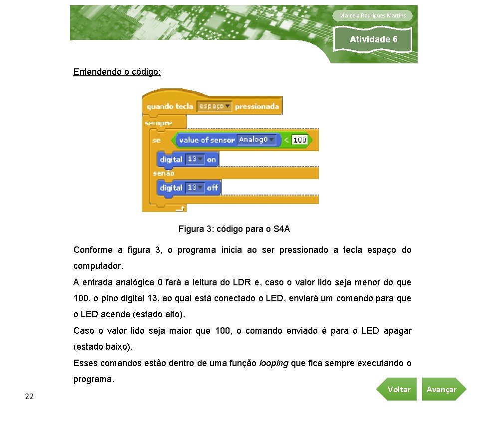 Marcelo Rodrigues Martins Atividade 6 Entendendo o código: Figura 3: código para o S