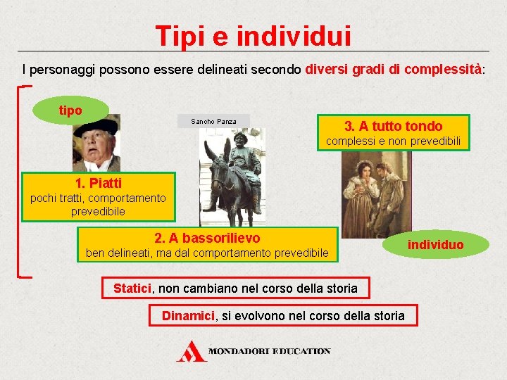 Tipi e individui I personaggi possono essere delineati secondo diversi gradi di complessità: tipo