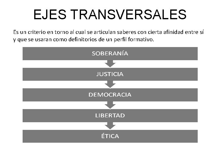 EJES TRANSVERSALES Es un criterio en torno al cual se articulan saberes con cierta