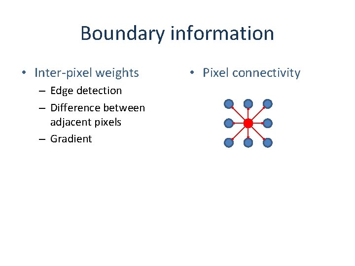 Boundary information • Inter-pixel weights – Edge detection – Difference between adjacent pixels –