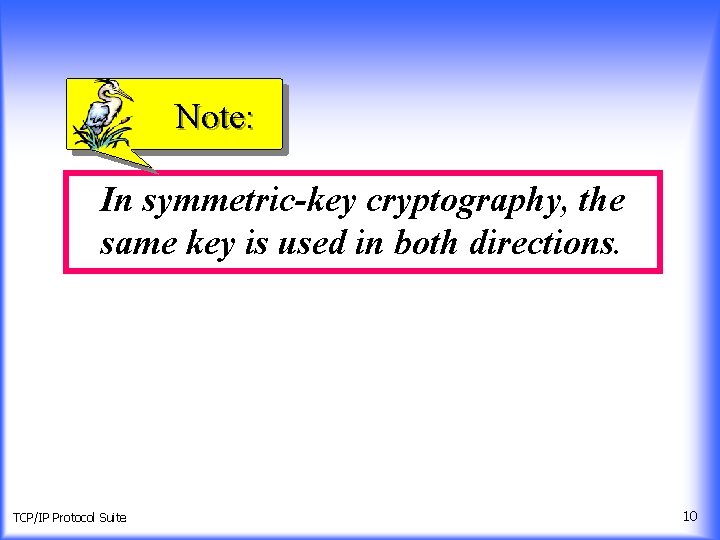 Note: In symmetric-key cryptography, the same key is used in both directions. TCP/IP Protocol