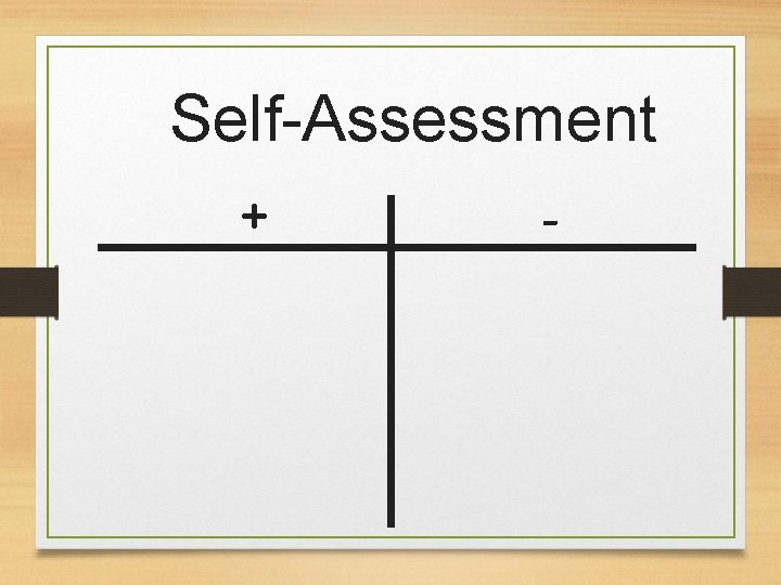 Self-Assessment + - 
