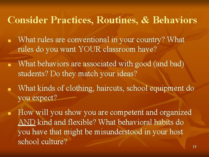 Consider Practices, Routines, & Behaviors What rules are conventional in your country? What rules