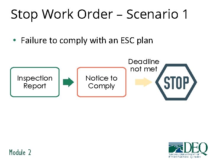 Stop Work Order – Scenario 1 • Failure to comply with an ESC plan