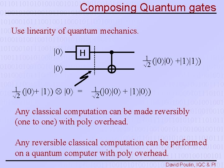 Composing Quantum gates Use linearity of quantum mechanics. |0 H (|0 |0 +|1 |1