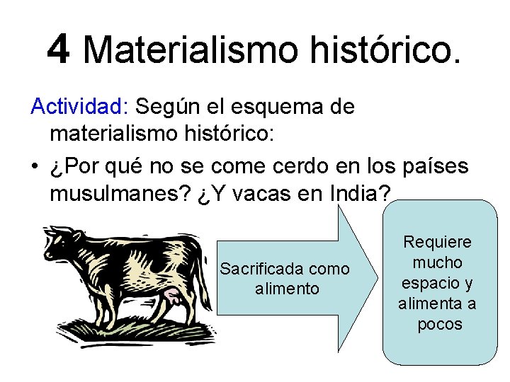 4 Materialismo histórico. Actividad: Según el esquema de materialismo histórico: • ¿Por qué no