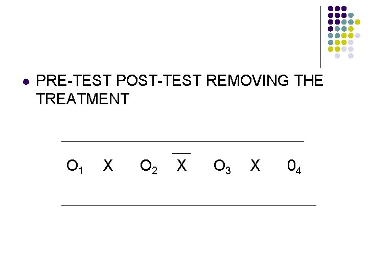 l PRE-TEST POST-TEST REMOVING THE TREATMENT O 1 X O 2 X O 3