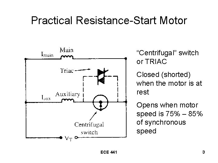 Practical Resistance-Start Motor “Centrifugal” switch or TRIAC Closed (shorted) when the motor is at